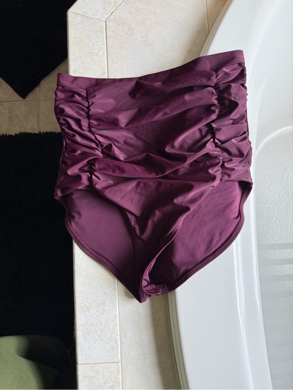 High-Waist Ruched Swimsuit Bottom - Deep Plum